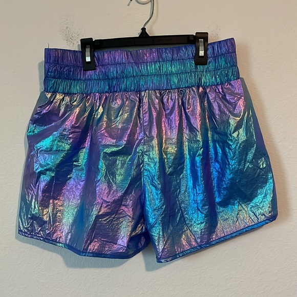 PINK LILY Iridescent Blue & Purple High Waist Lined Athletic Shorts - Picture 4 of 4